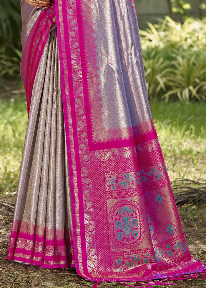 Purple Spun Silk Saree With Blouse Piece Discount Shop Offer