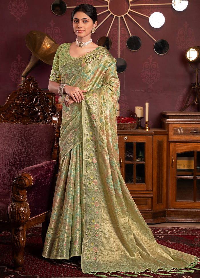 Pista Green Spun Silk Saree With Blouse Piece Free Shipping Release Dates