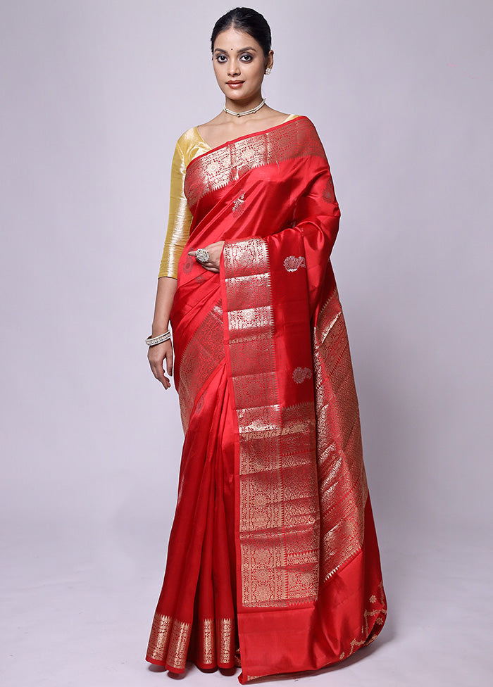 Red Handloom Dupion Pure Silk Saree With Blouse Piece Clearance Reliable