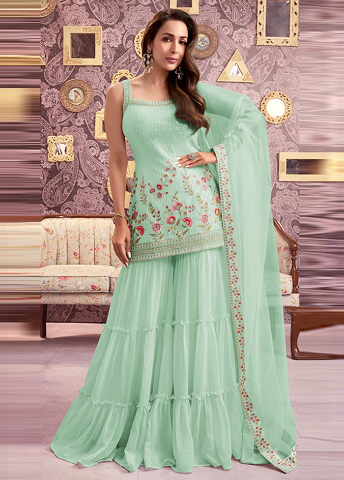 3 Pc Mint Green Semi Stitched Georgette Suit Set Finishline Online