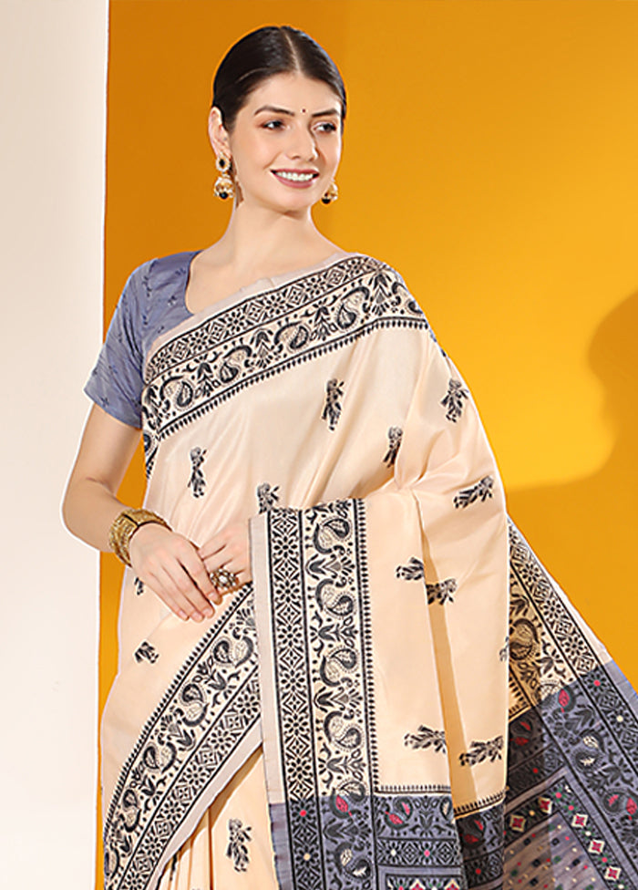 Off White Spun Silk Saree With Blouse Piece Huge Surprise Cheap Online