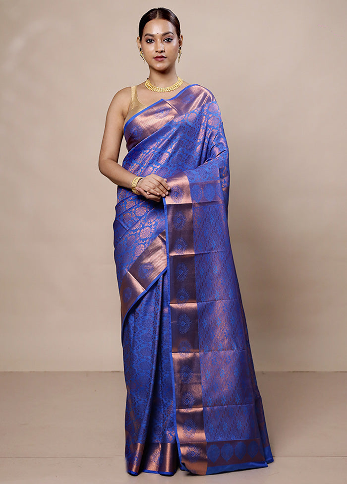 Blue Kanjivaram Silk Saree With Blouse Piece From China