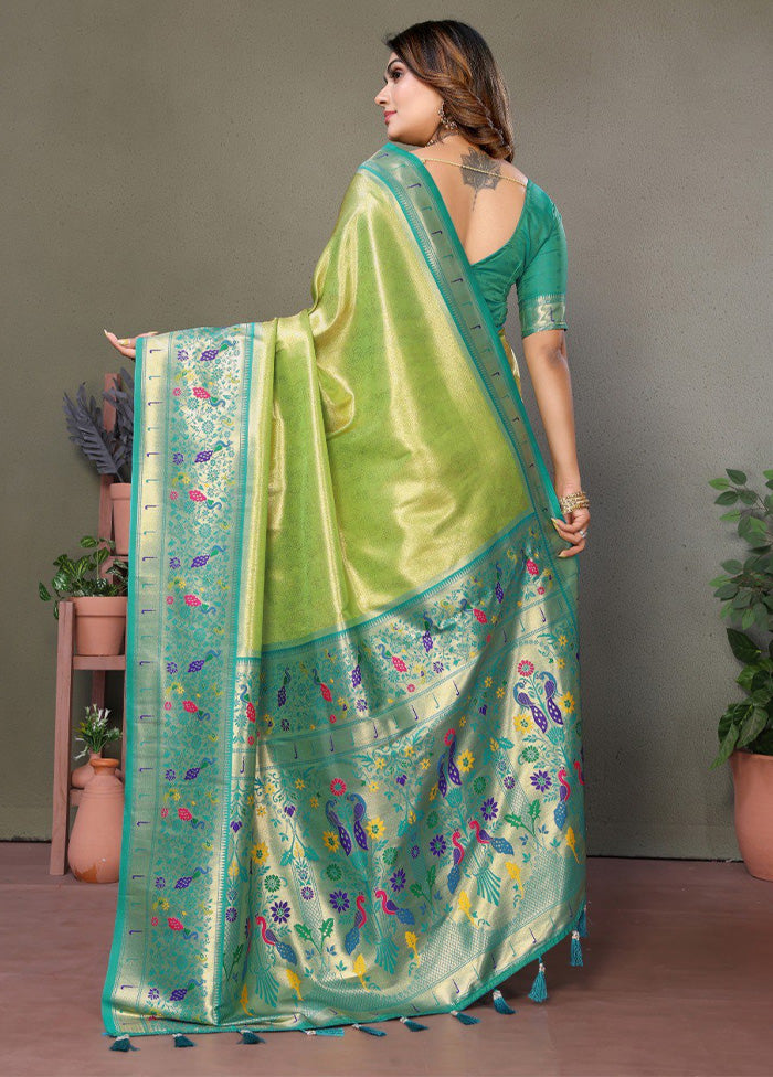 Light Green Banarasi Silk Saree With Blouse Piece Clearance Wide Range Of