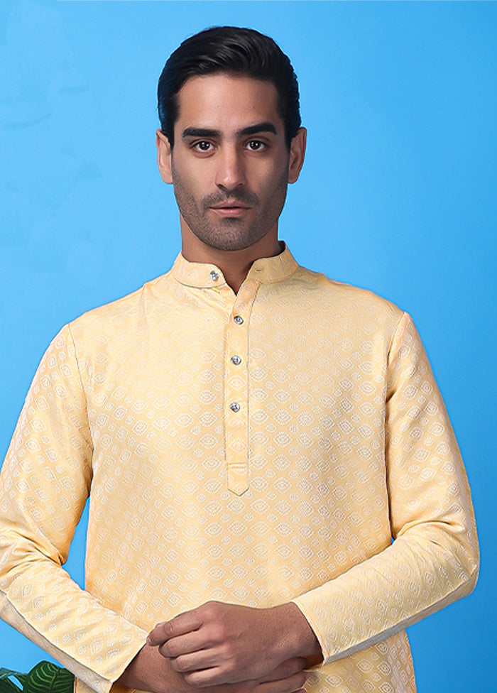 Golden Silk Jacquard Knee Length Kurta Cheap Sale 2025 Unisex