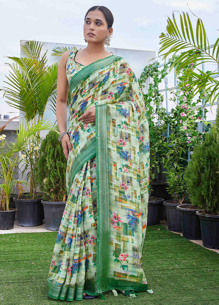 Pista Green Linen Silk Saree With Blouse Piece Free Shipping Order