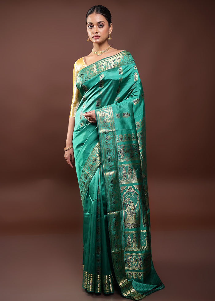 Green Handloom Baluchari Pure Silk Saree With Blouse Piece Outlet Store Online