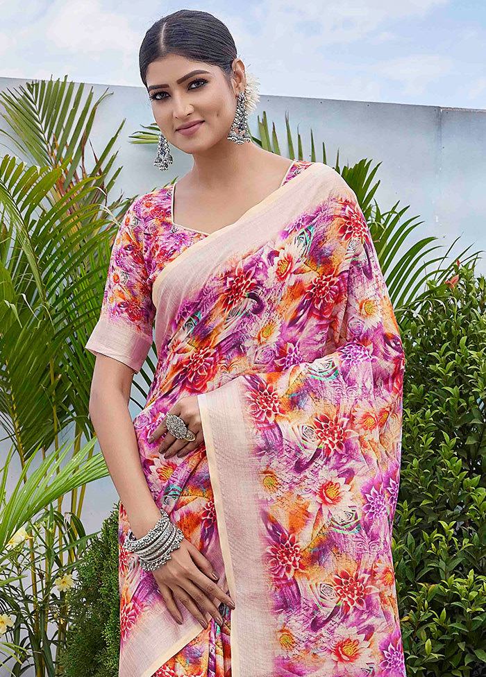 Multicolor Linen Silk Saree With Blouse Piece Buy Cheap Low Shipping Fee