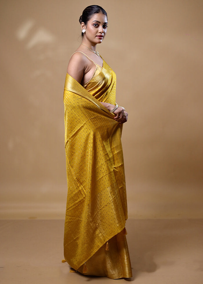 Yellow Dupion Silk Saree With Blouse Piece Cheap Low Pice