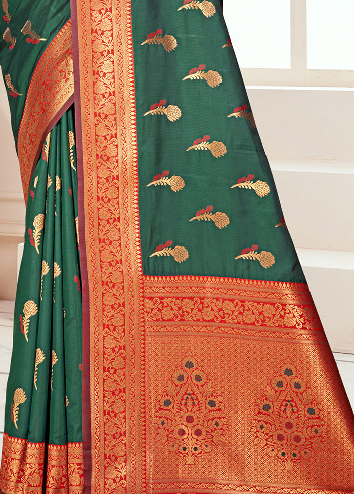 Bottle Green Dupion Silk Saree With Blouse Piece Buy Online Cheap