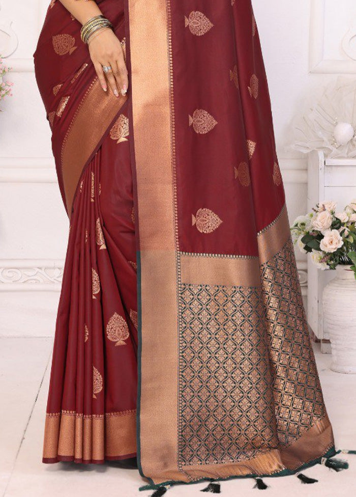 Maroon Spun Silk Saree With Blouse Piece Get Authentic