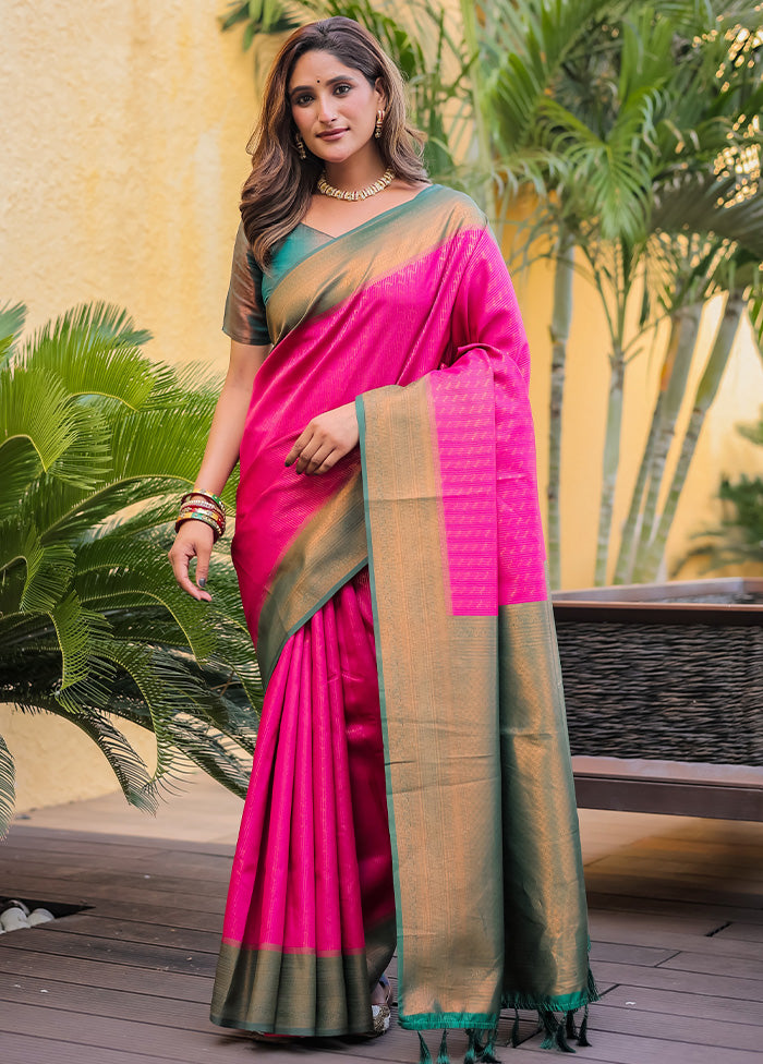 Pink Kanjivaram Silk Saree With Blouse Piece Best Seller Cheap Pice