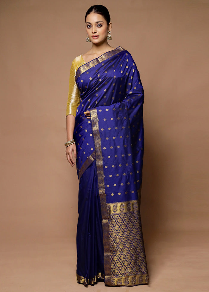 Blue Kanjivaram Silk Saree With Blouse Piece Discount For Sale