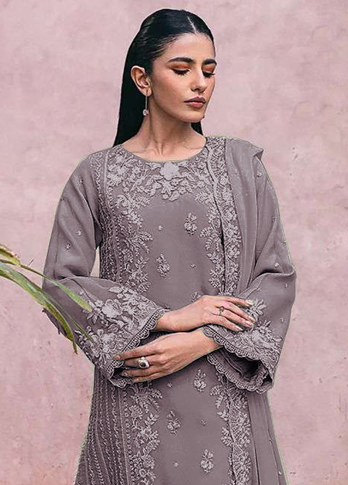 3 Pc Mauve Semi Stitched Georgette Suit Set Sale For Nice