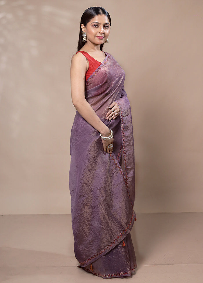 Purple Crushed Tissue Silk Saree With Blouse Piece Outlet 2025 New