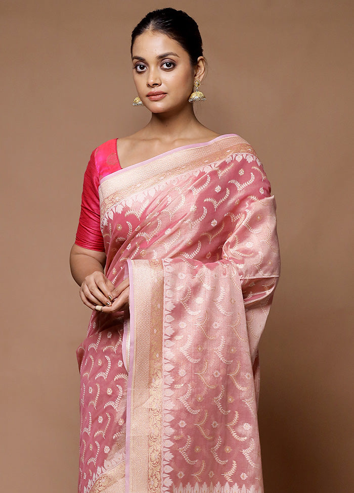 Pink Tissue Silk Saree With Blouse Piece Sale Affordable