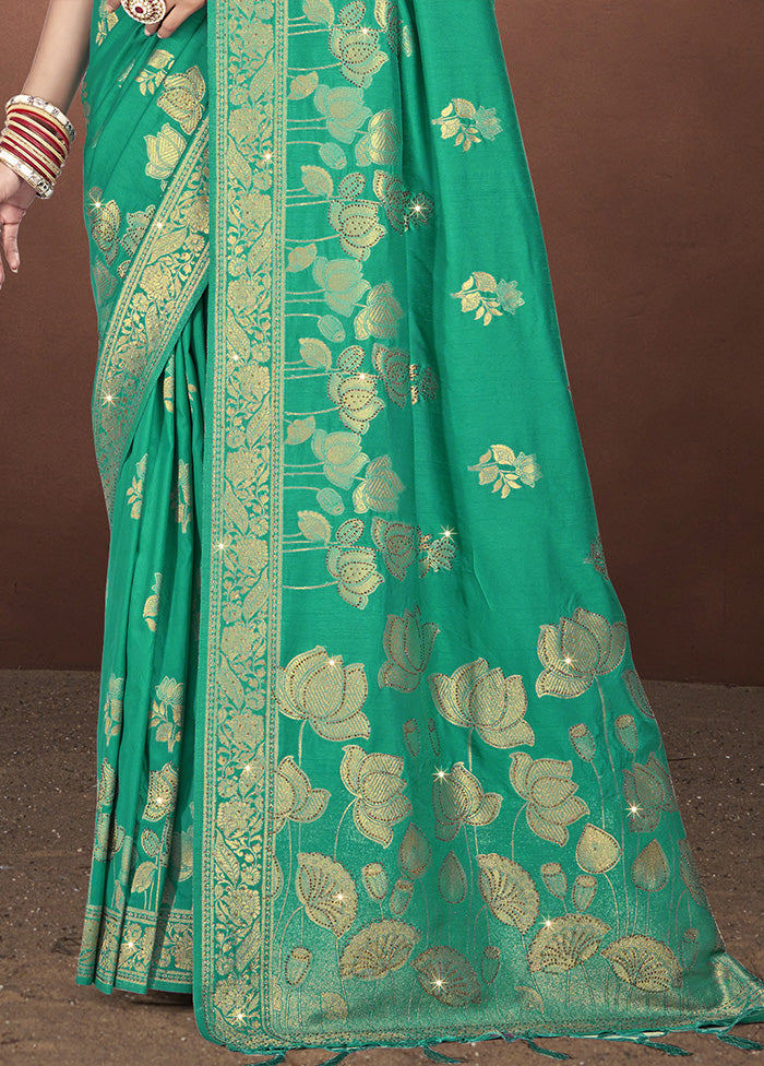 Green Spun Silk Saree With Blouse Piece Clearance Pick A Best