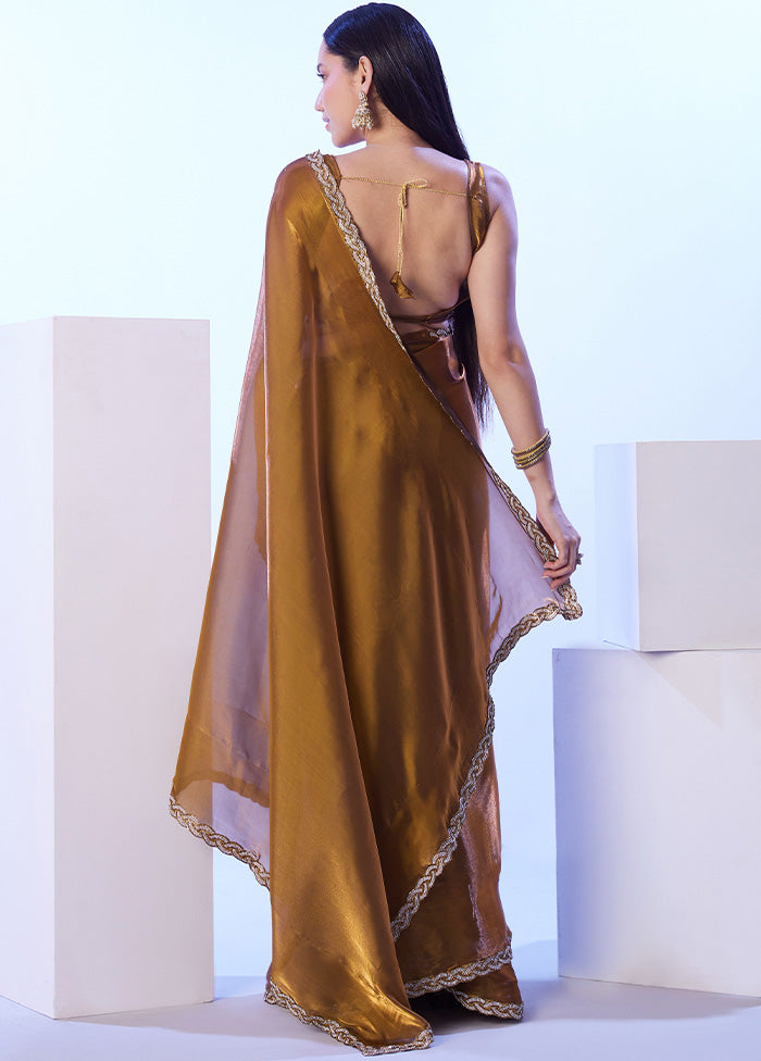 Gold Satin Silk Saree With Blouse Piece 2025 New Cheap Pice