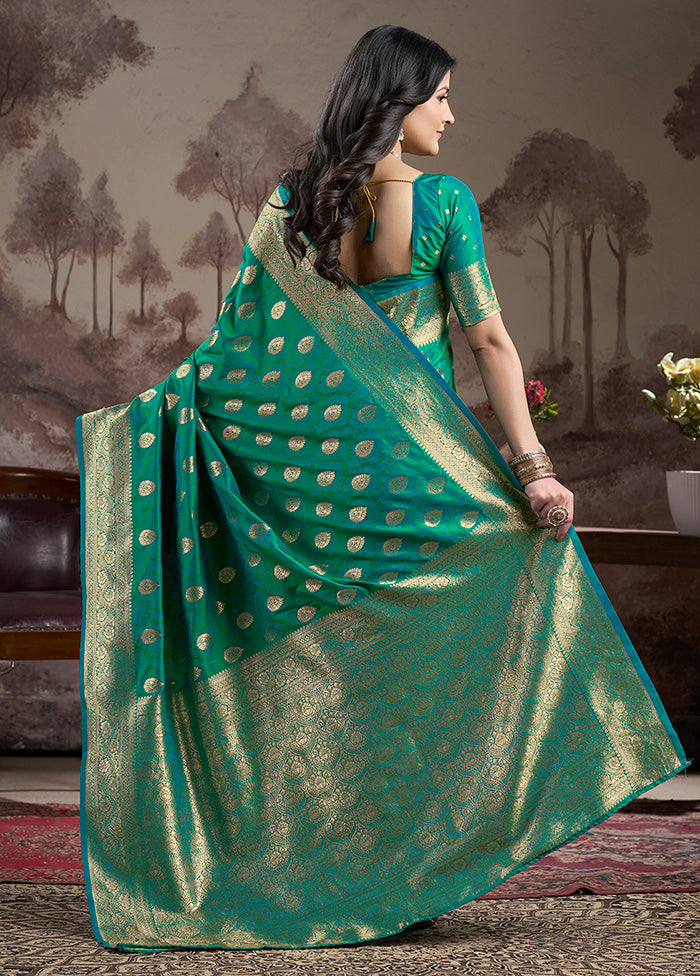 Sea Green Spun Silk Saree With Blouse Piece Pay With Visa For Sale