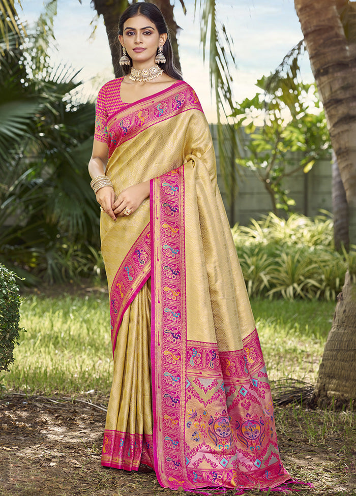 Yellow Spun Silk Saree With Blouse Piece Cheap Sale 2025