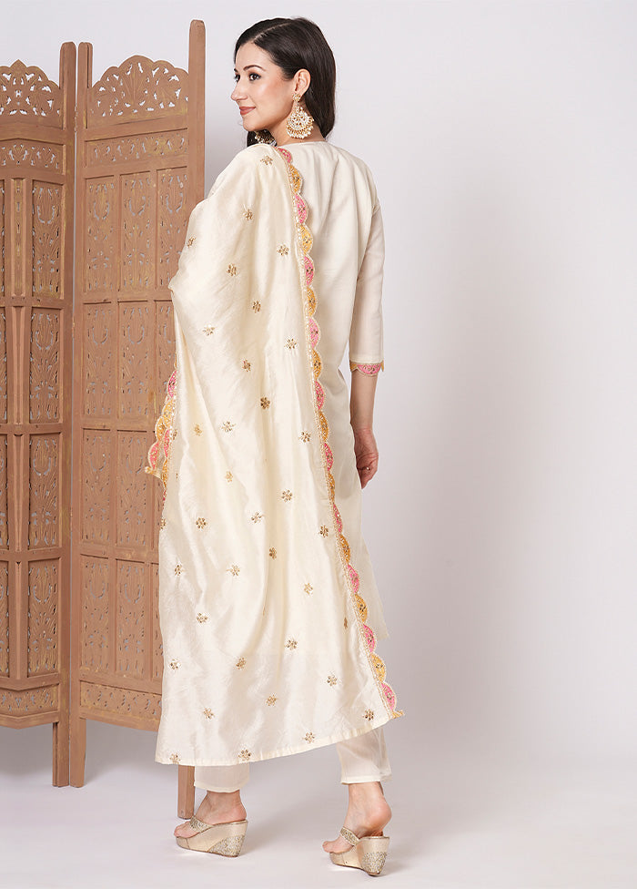 3 Pc Cream Readymade Viscose Dupatta Suit Set Free Shipping Cheap