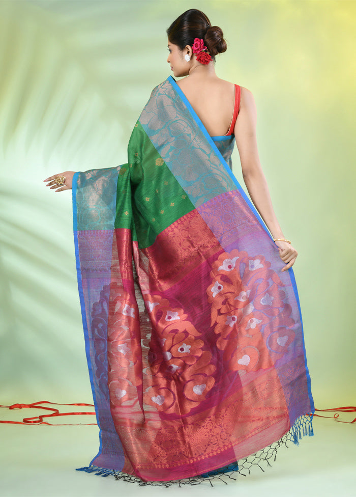 Green Pure Cotton Saree With Blouse Piece Outlet Footlocker Finishline