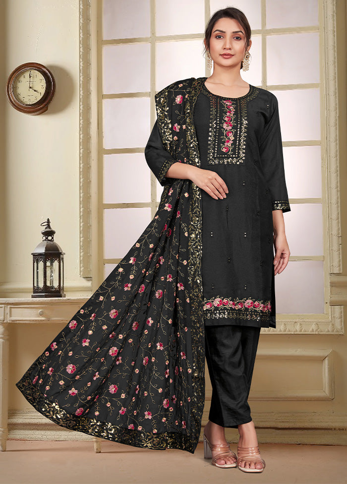 3 Pc Black Readymade Georgette Suit Set Sale 2025 New