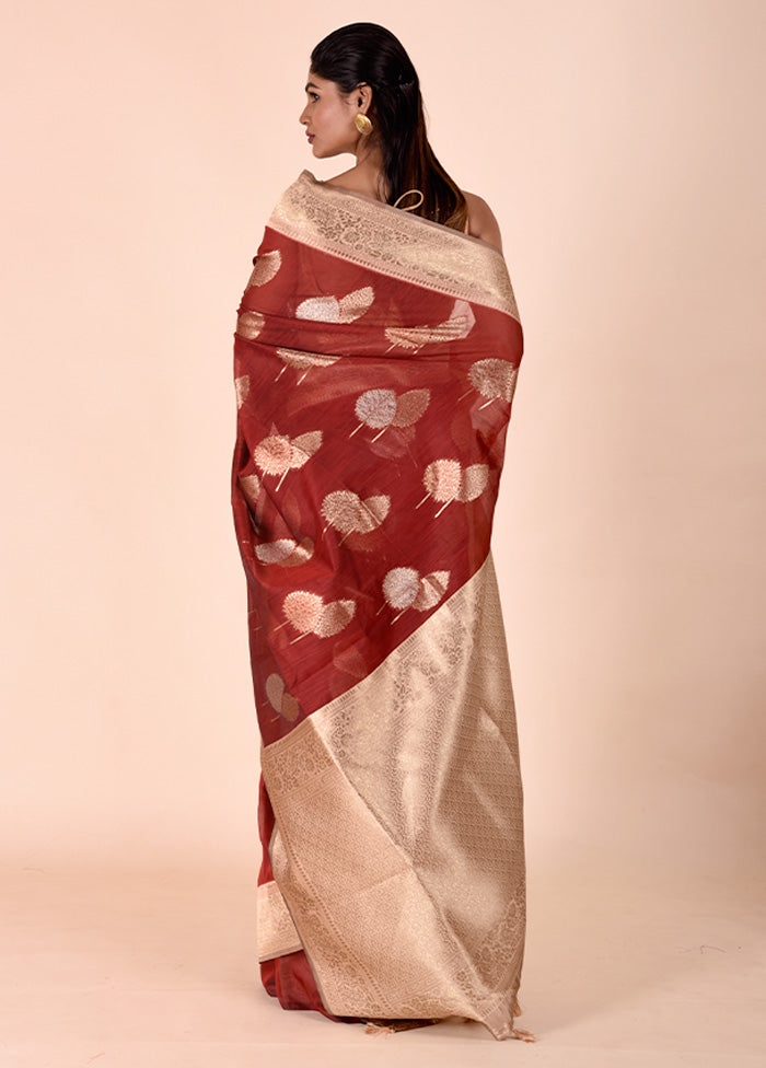 Rust Kora Silk Saree With Blouse Piece Free Shipping Limited Edition