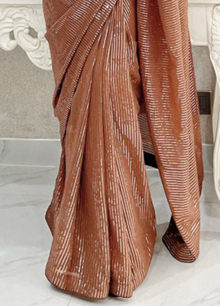 Brown Georgette Saree With Blouse Piece Low Cost Cheap Pice