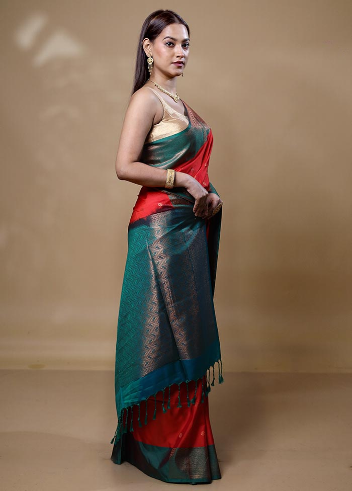 Red Dupion Silk Saree With Blouse Piece Geniue Stockist Cheap Online