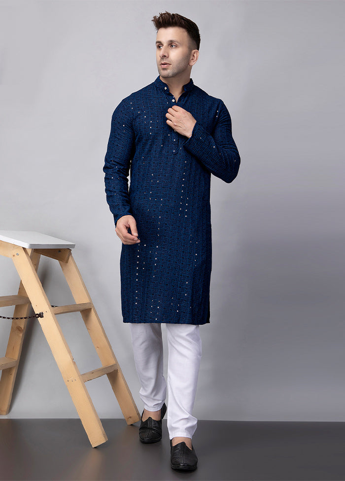 2 Pc Navy Blue Viscose Kurta Pajama Set Clearance Tumblr