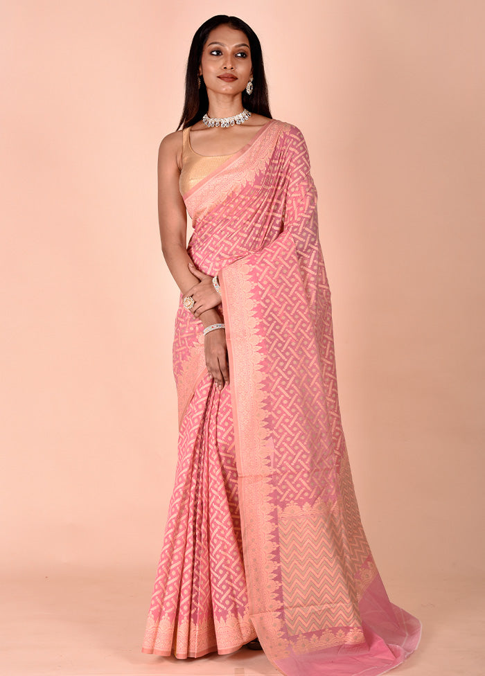 Pink Kora Silk Saree With Blouse Piece Outlet Low Pice Fee Shipping