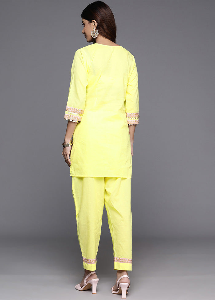 2 Pc Yellow Pure Readymade Cotton Tunic Set Sale Fake