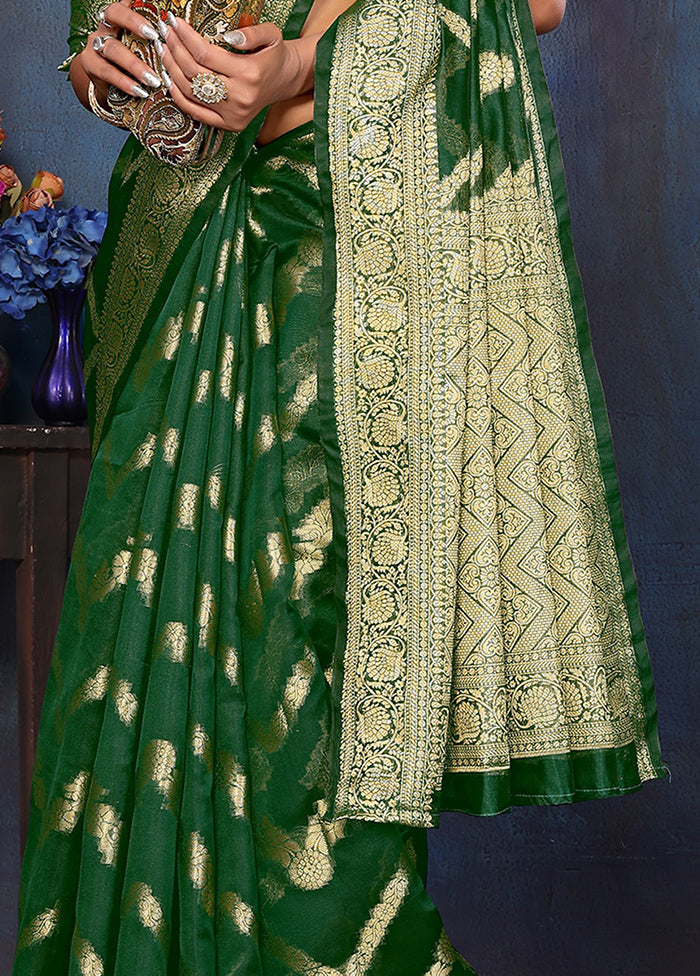 Dark Green Organza Saree With Blouse Piece Sale Best Seller