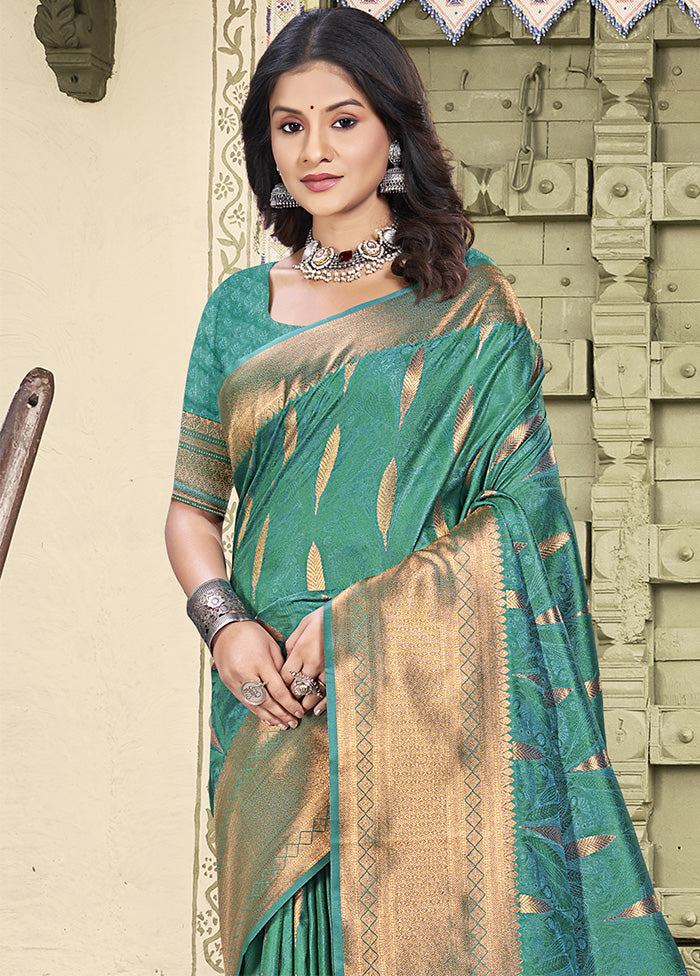 Sea Green Spun Silk Saree With Blouse Piece Outlet Discount Authentic