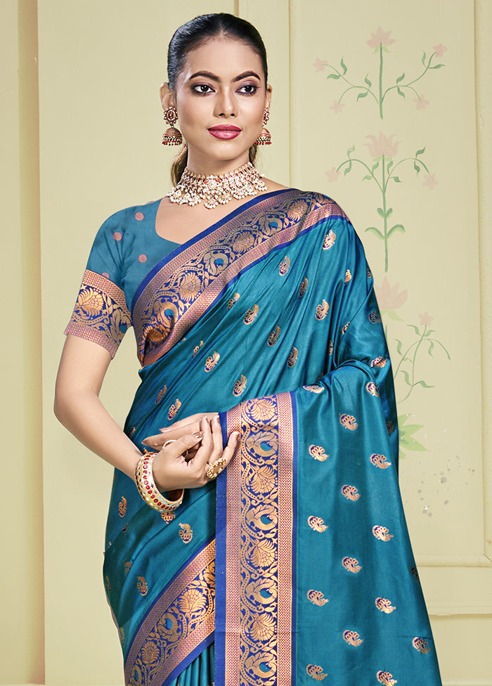 Sky Blue Dupion Silk Saree With Blouse Piece Footlocker Pictures