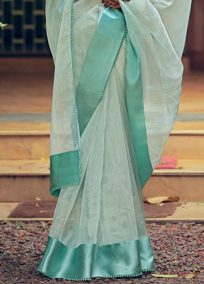 Sky Blue Organza Saree With Blouse Piece Cheap Sale Cheapest