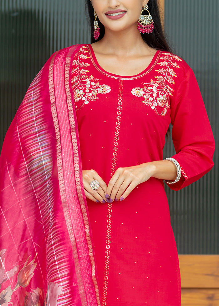 3 Pc Pink Readymade Silk Suit Set Best Pices Online