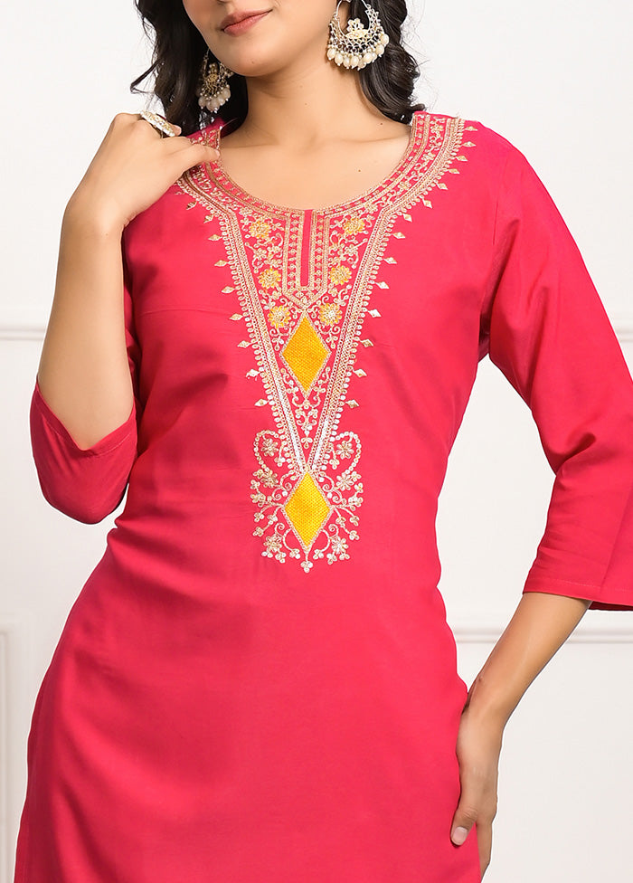 3 Pc Pink Readymade Viscose Suit Set Cheap Discount Sale