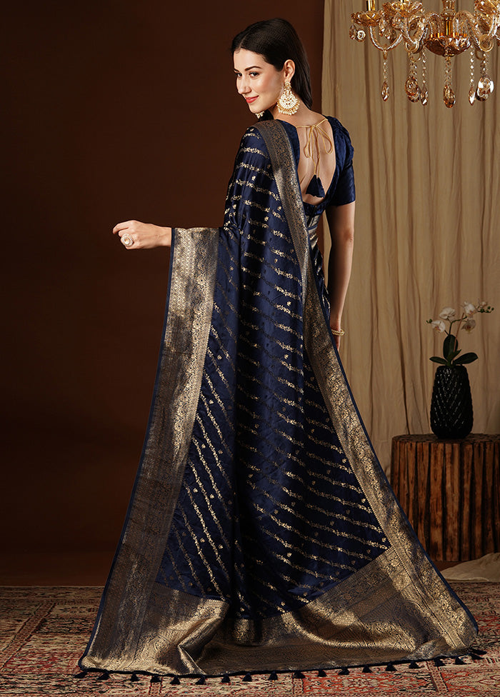 Navy Blue Satin Silk Saree With Blouse Piece Release Dates Sale Online