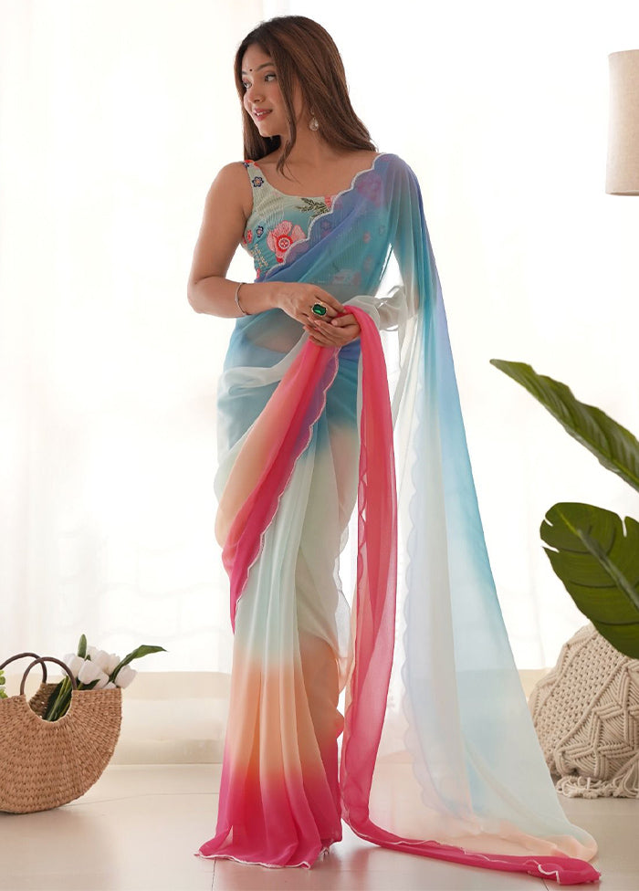 Multicolor Georgette Saree With Blouse Piece In China Cheap Pice