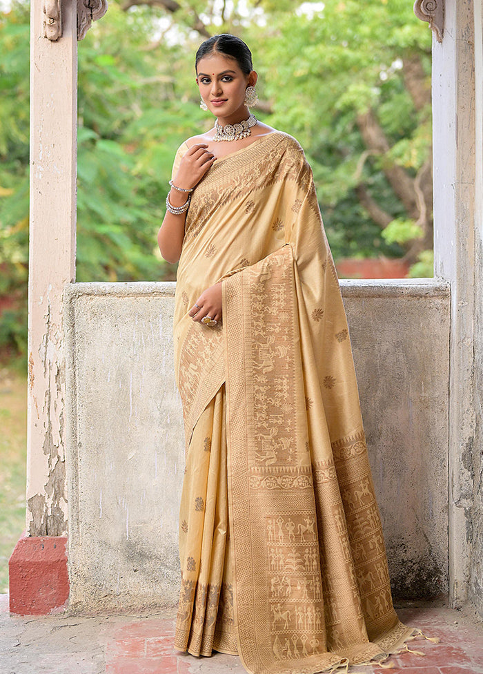 Beige Spun Silk Saree With Blouse Piece Largest Supplier