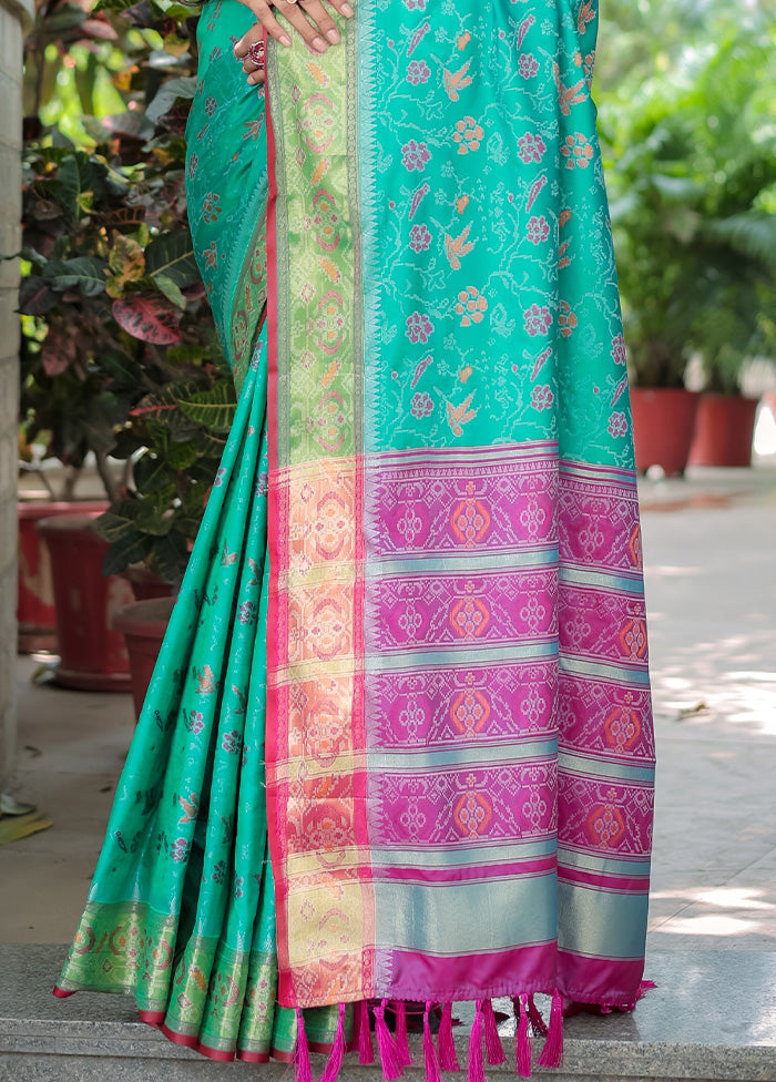 Sea Green Spun Silk Saree With Blouse Piece Cheap Sale Enjoy