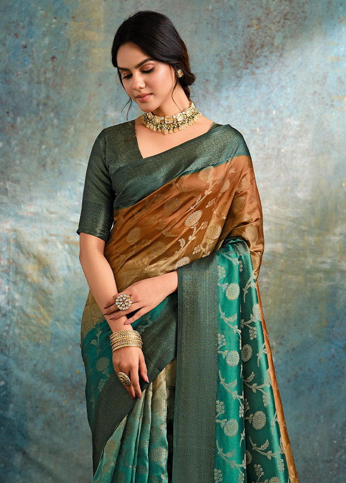 Teal Green Spun Silk Saree With Blouse Piece Top Quality Sale Online