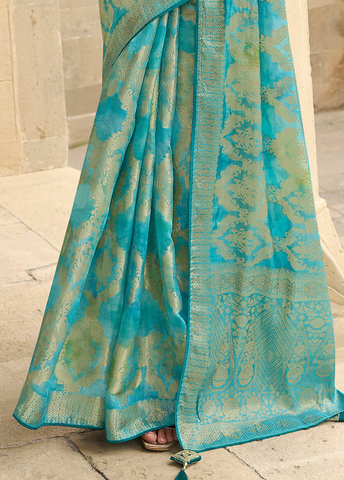 Sea Green Spun Silk Saree With Blouse Piece Footaction Online