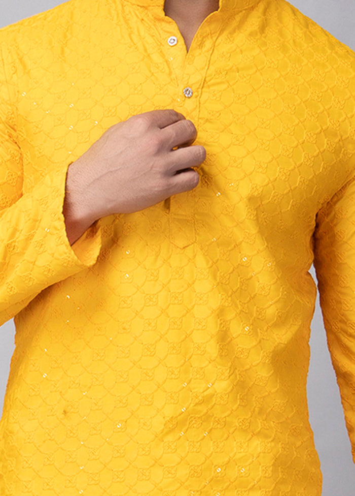 Yellow Viscose Embroidered Knee Length Kurta Clearance Low Pice Fee Shipping