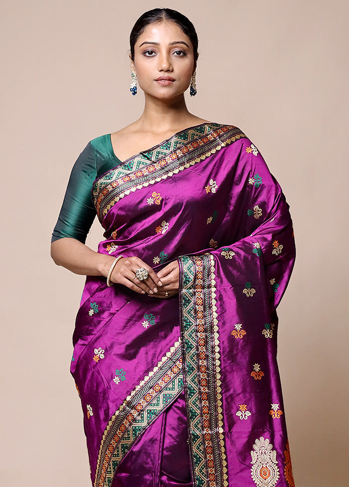 Purple Handloom Assam Pure Silk Saree With Blouse Piece Cheap Usa Stockist