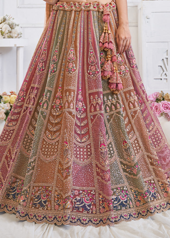 3 Pc Pink Net Semi Stitched Lehenga Set Clearance Get To Buy