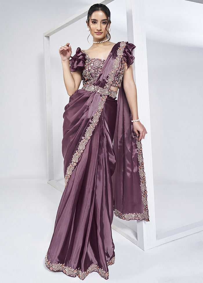 Lavender Crepe Silk Saree With Blouse Piece Buy Cheap Pre Order