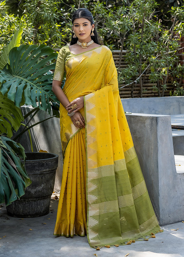 Yellow Tussar Silk Saree With Blouse Piece Cheap Fake