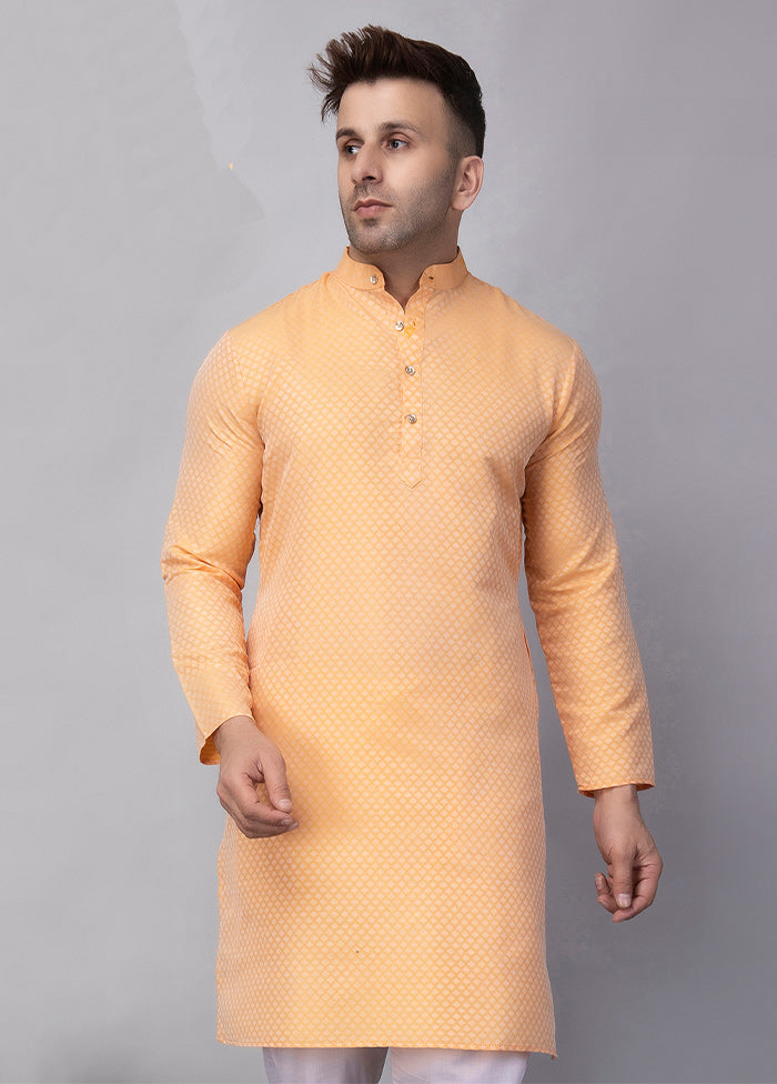 Lemon Viscose Jacquard Knee Length Kurta For Cheap